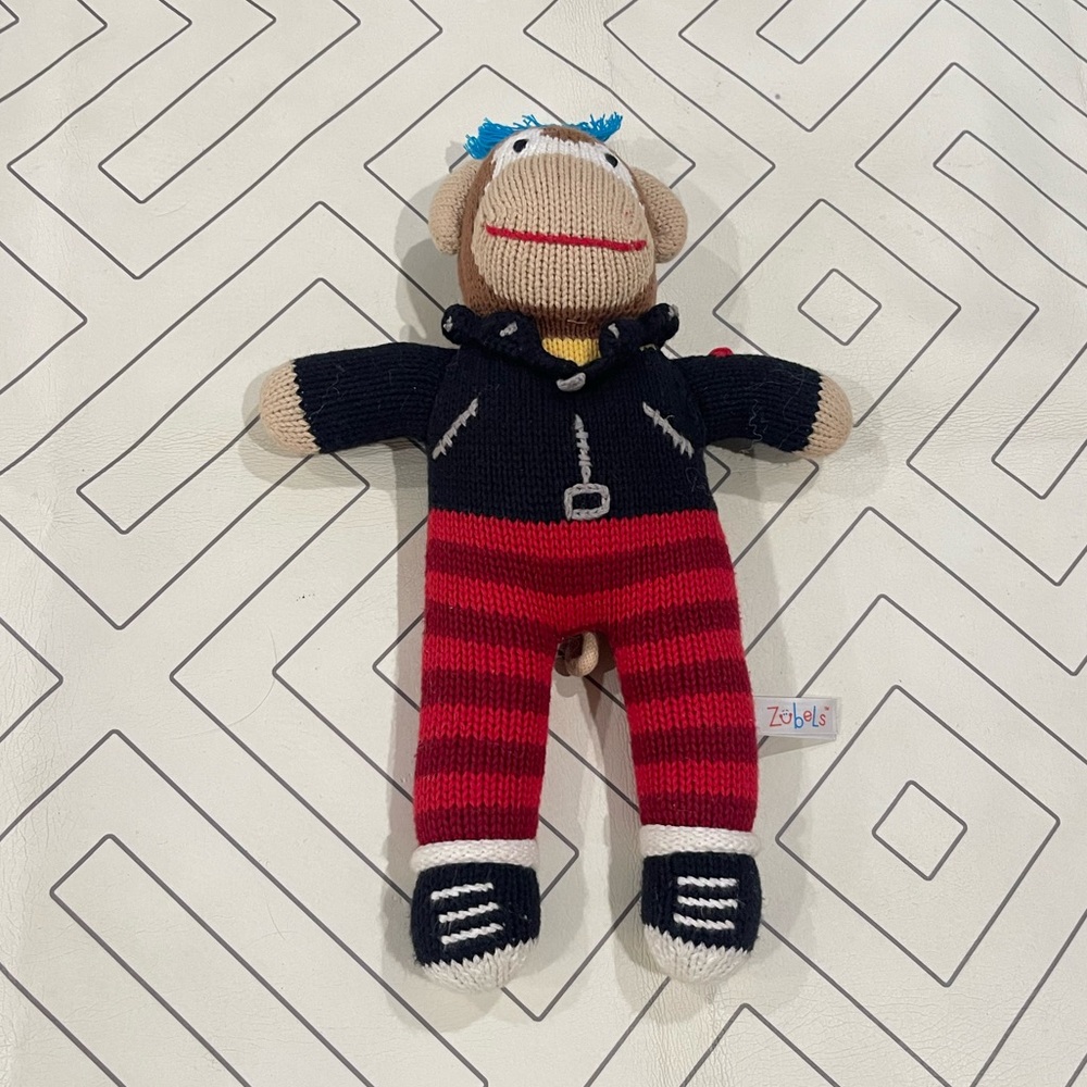 Zubels Rocker Sock Monkey Knit Doll